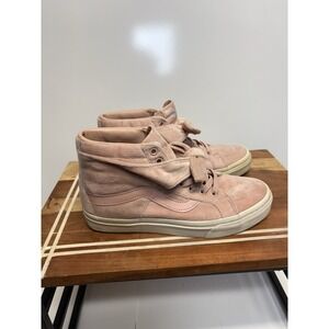 Vans Old Skool 7.5 Women Pink Velvet Hi‎ Top with Bow
